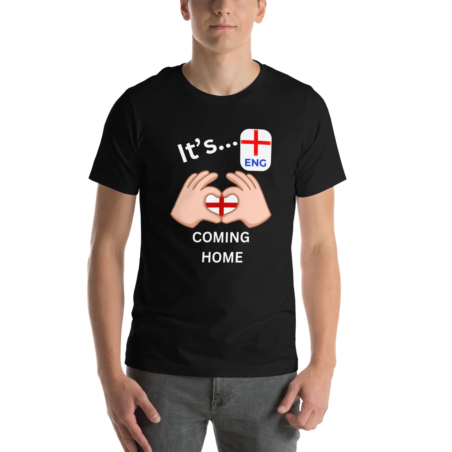 England Euro 2024 T-Shirt - "It's Coming Home" - Support Your Team in Style! (White text.)