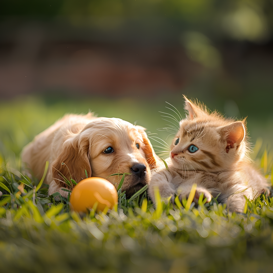 Dog and Kitten Poster - Playful Friends in the Grass