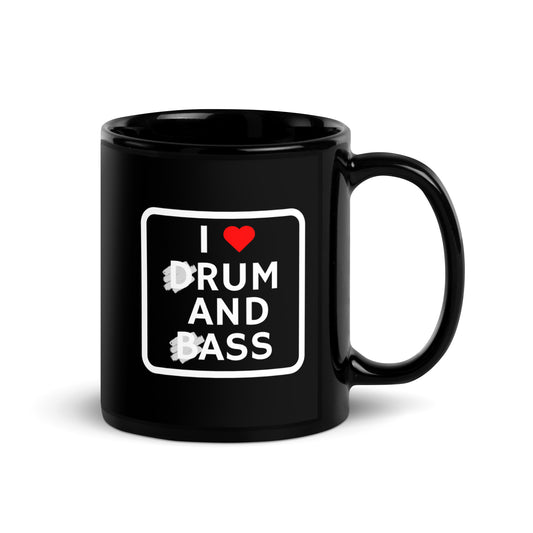 Funny Gloss Black Mug - "I Love Rum and Ass" - Hilarious Gift for Drum and Bass Fans with a Twist