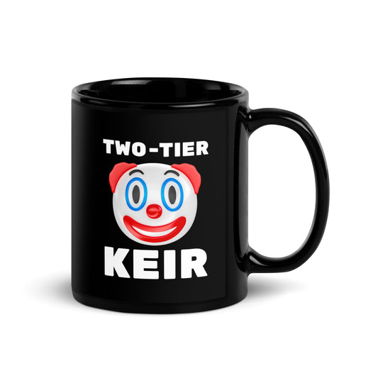 Two-Tier Keir Clown Mug – Glossy Black Coffee Cup with Satirical UK Political Design – 11oz