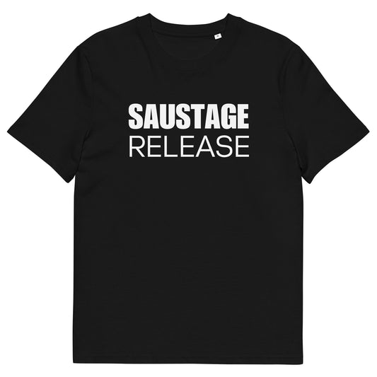 Funny 'Saustage Release' T-Shirt - Keir Starmer Mis-speech Inspired Political Satire Tee