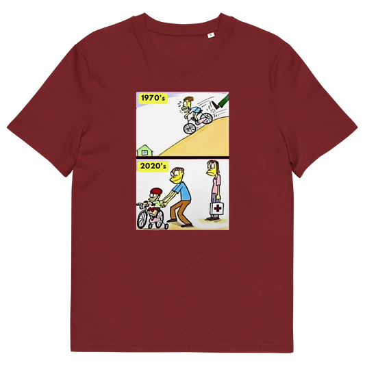 1970's vs 2020's Bicycle Riding Funny Organic Cotton T-Shirt