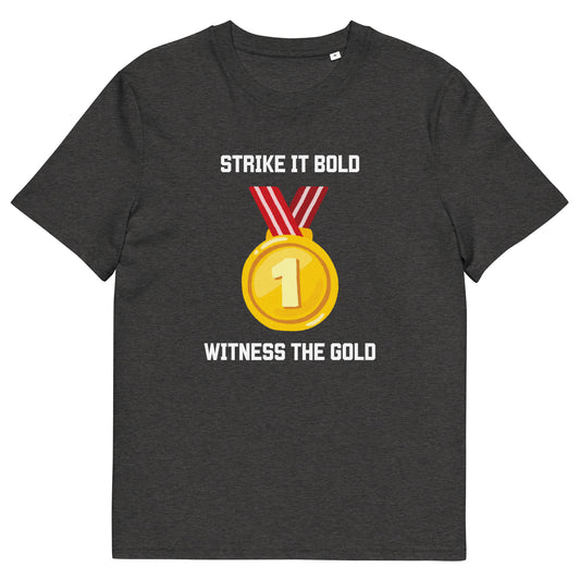 Organic Cotton Athletic Celebration T-Shirt - "Strike It Bold, Witness The Gold"