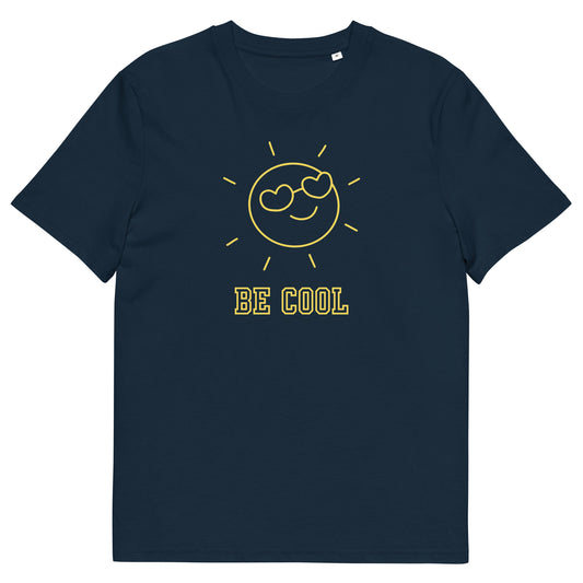 Organic Cotton T-Shirt with Happy Sun & "Be Cool" Slogan – Eco-Friendly, Unisex, Soft & Comfortable