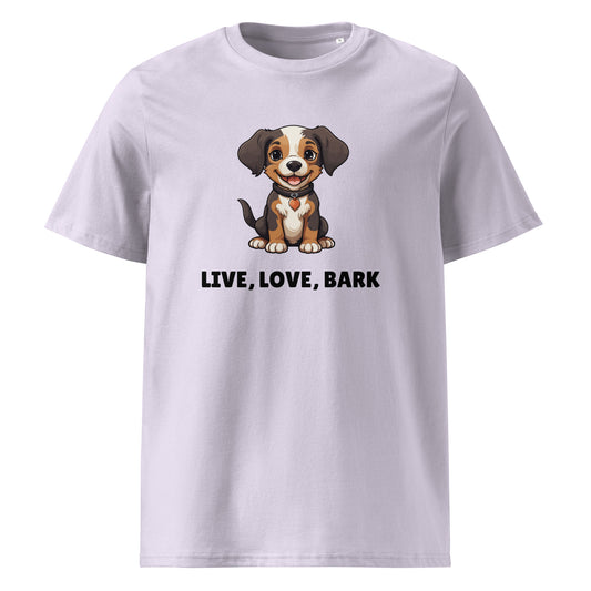 Organic Cotton "Live Love Bark" T-Shirt for Dog Lovers – Cute Puppy Design