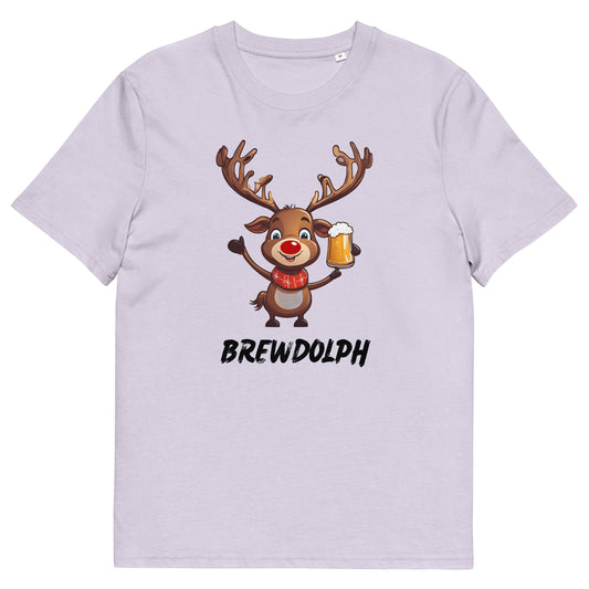 Funny Christmas T-Shirt - "Brewdolph" Rudolph Reindeer Drinking Beer Design