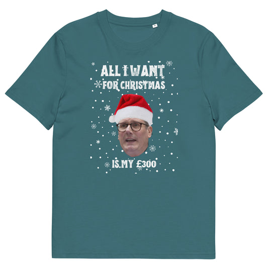 Anti Keir Starmer Christmas T-Shirt – "All I Want For Christmas Is My £300" Protest Tee