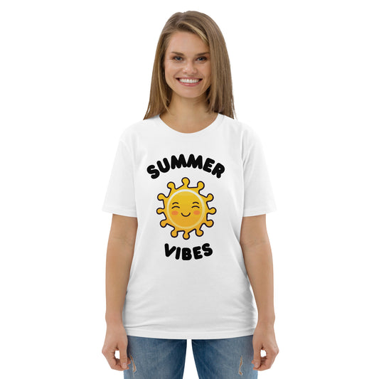 Organic Summer Vibes T-Shirt - Cute Sun Design - Eco-Friendly Casual Wear