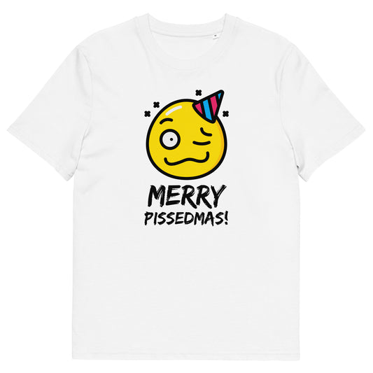 Funny Christmas T-Shirt - "Merry Pissedmas" Design with Drunk Emoji - Humorous Holiday Party Shirt - Perfect for Christmas Gatherings